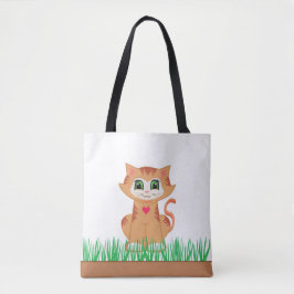 かわいいトラキティ猫と草の植物 トートバッグ