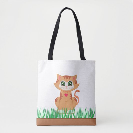 かわいいトラキティ猫と草の植物 トートバッグ (正面)