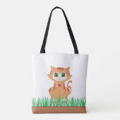 かわいいトラキティ猫と草の植物 トートバッグ (裏面)