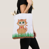 かわいいトラキティ猫と草の植物 トートバッグ (クローズアップ)