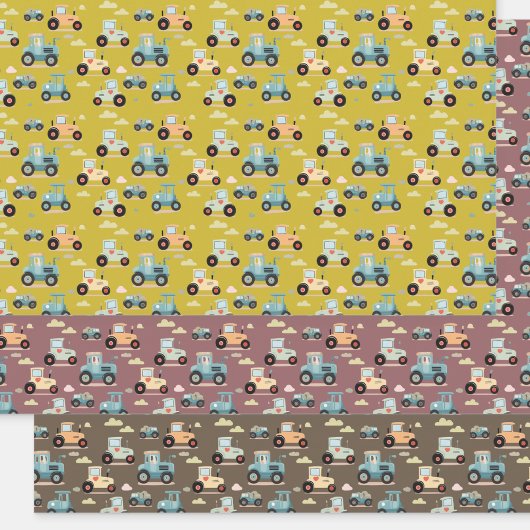 かわいいトラクターパターンファーム子供ギフトラッピング紙 ラッピングペーパーシート