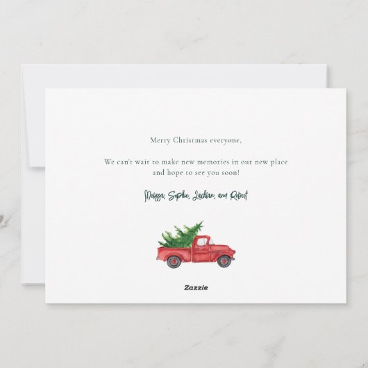 かわいいトラックのクリスマス休暇の引越し告知 シーズンカード (裏面)