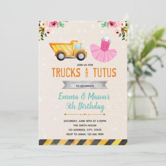 かわいいトラックのツツパーティの招待状 招待状 (スタンド正面)