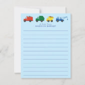 かわいいトラックの少年の子ども用のフラットな固定カード サンキューカード (正面)