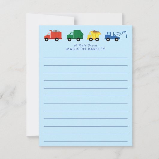 かわいいトラックの少年の子ども用のフラットな固定カード サンキューカード (正面)