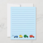 かわいいトラックの少年の子ども用のフラットな固定カード サンキューカード (裏面)