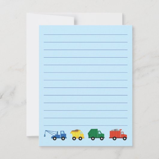 かわいいトラックの少年の子ども用のフラットな固定カード サンキューカード (裏面)