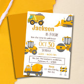 かわいいトラックの幼児用建設車両　４歳の誕生日プレゼント 招待状