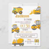 かわいいトラックの幼児用建設車両　４歳の誕生日プレゼント 招待状 (正面)