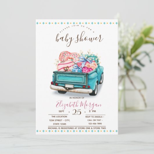 かわいいトラックスイーツジグザグベビーシャワー 招待状 (スタンド正面)