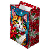かわいいトラネコとポインセチアのクリスマス ミディアムペーパーバッグ (裏面アングル)