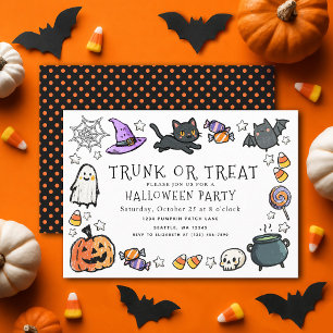 かわいいトランク・オア・トリート キッズ クレヨン ハロウィンパーティー 招待状