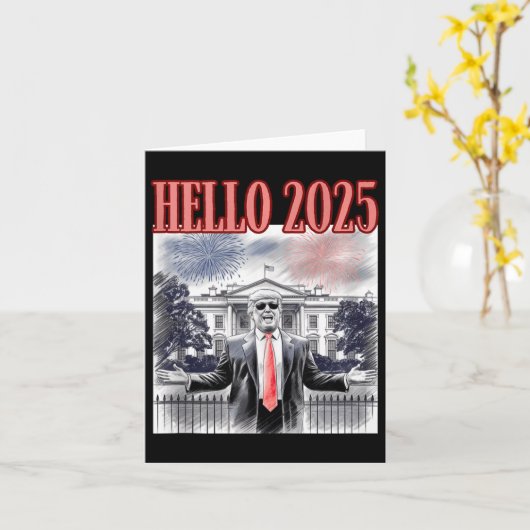 かわいいトランプこんにちは2025年新年イブ保守的ダ カード (黄色い花)