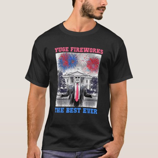 かわいいトランプ7月4日YUGE FIREWORKS USA国旗の合計 Tシャツ (正面)