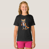 かわいいトラ柄のスケートボーダー キッズ用 Tシャツ (正面フル)