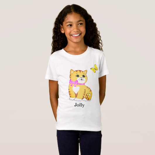 かわいいトラ柄の子猫と蝶のTシャツ Tシャツ (正面フル)