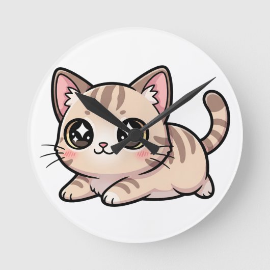 かわいいトラ柄の子猫のかわいいスタイル ラウンド壁時計 (正面)
