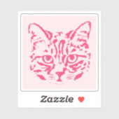 かわいいトラ猫のピンクと赤のスクエア シール (シート)