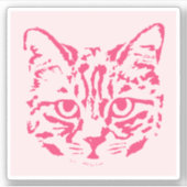 かわいいトラ猫のピンクと赤のスクエア シール (正面)
