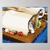 かわいいトラ猫の食料品袋 ブルー ポスター (正面)