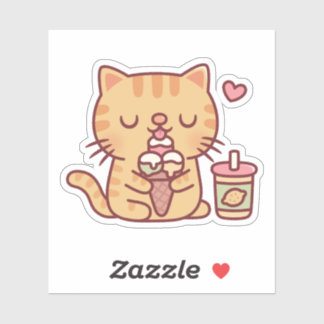 かわいいトラ猫アイスクリーム大好き シール