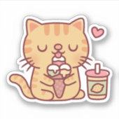 かわいいトラ猫アイスクリーム大好き シール (正面)