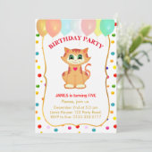 かわいいトラ猫、風船と紙吹雪の誕生日 招待状 (スタンド正面)
