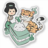 かわいいトラ、ろくろ首、ムーンケーキ シール (正面)