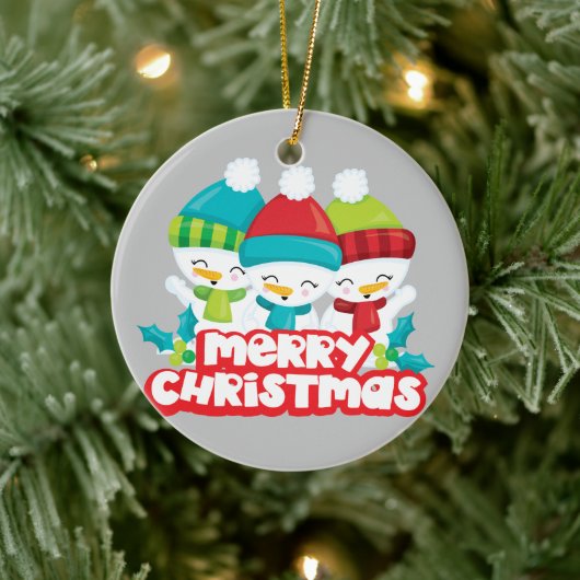 かわいいトリオオブ雪だるまホリデーキープサケ セラミックオーナメント (ツリー)