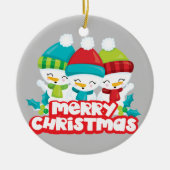 かわいいトリオオブ雪だるまホリデーキープサケ セラミックオーナメント (正面)