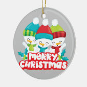 かわいいトリオオブ雪だるまホリデーキープサケ セラミックオーナメント (左)