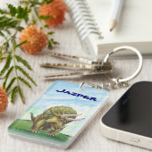 かわいいトリケラトパーソナライズされたプ キーホルダー (正面右)