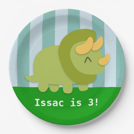かわいいトリケラトプスの恐竜の誕生会 ペーパープレート (正面)