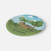 かわいいトリケラトプス恐竜トロピカル子供の誕生日 ペーパープレート (アングル)