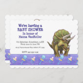 かわいいトリケラトプス赤ちゃんシャワー 招待状 (正面/裏面)