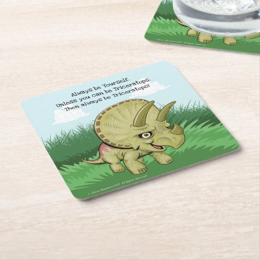 かわいいトリケラトプス スクエアペーパーコースター (アングル)