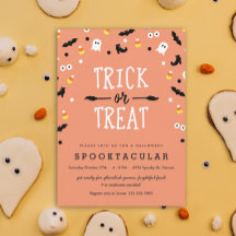 かわいいトリックまたはトリートキッズハローウィンパーティ招待状