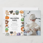 かわいいトリックまたはトリートハロウィーンフォト誕生日 招待状 (正面)