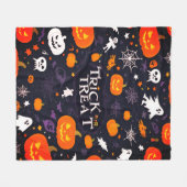 かわいいトリックまたはトリート幽霊とカボチャ フリースブランケット (正面(横))