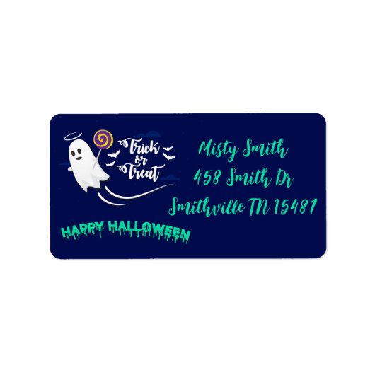 かわいいトリックまたはトリート幽霊 ラベル (正面)
