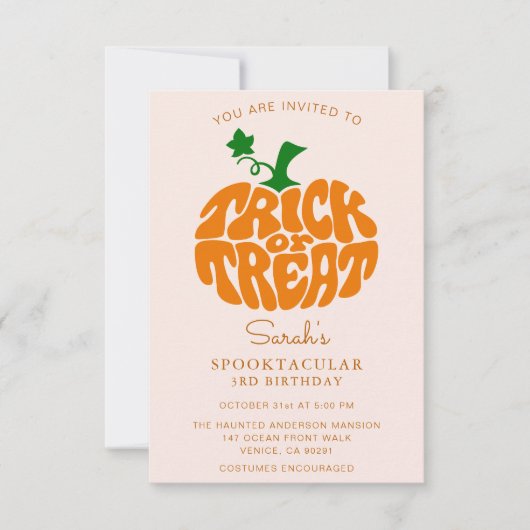 かわいいトリックまたはハロウィーンカボチャを治療 出欠カード (正面)