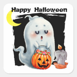 かわいいトリックまたは治療幽霊キッズハロウィーン スクエアシール