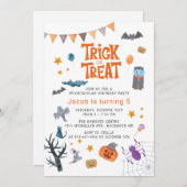 かわいいトリックやハロウィーン5th誕生日パーティー 招待状 (正面/裏面)