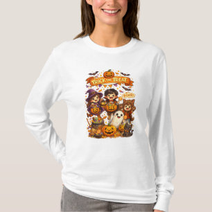 かわいいトリック・オア・トリートのハロウィン長袖シャツ Tシャツ