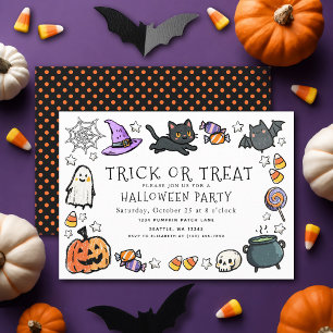 かわいいトリック・オア・トリート子供クレヨンハロウィンパーティー 招待状
