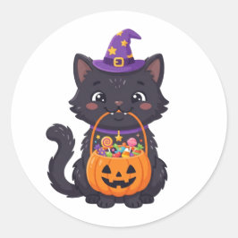かわいいトリック・オア・トリート 黒猫 ハロウィン キャンディ ラウンドシール