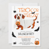 かわいいトリートドッグ幽霊スクリプトハローウィンパーティ 招待状 (正面)