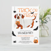 かわいいトリートドッグ幽霊スクリプトハローウィンパーティ 招待状 (スタンド正面)