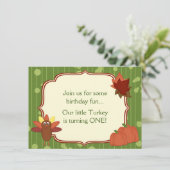 かわいいトルキーとパンプキンの感謝祭 1歳の誕生日 招待状 (スタンド正面)