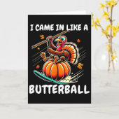 かわいいトルコがバタフライのように飛んできた、面白い感謝祭 カード (黄色い花)